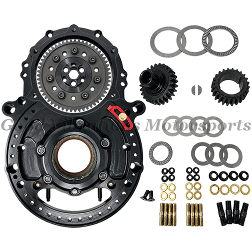 TFX GEAR DRIVE ASSY BILLET w/ INT BEARING SUPPORT - BLACK ANODIZED (RCD SPLINED CRANK GEAR) ..5/8 HEX 50-54mm CAM
