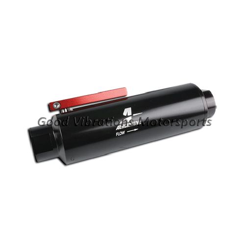 FUEL FILTER IN-LINE w/ SHUTOFF AN12. 8.875in L x 2.5in DIA 100 MICRON. SS ELEMENT -BLACK