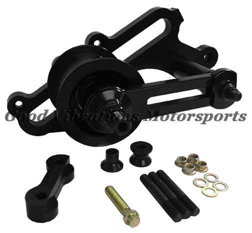 IDLER BRACKET KIT- ENGINE MOUNT HEMI ANGLED w/ OUTBOARD SUPPORT. 3.10 WIDE PULLEY. NO MAG MOUNT (BLACK)