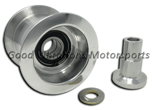 IDLER PULLEY SMALL ALUM 3.10 x 3.25in w/ STANDOFF. POLISHED (75mm Wide Belts)