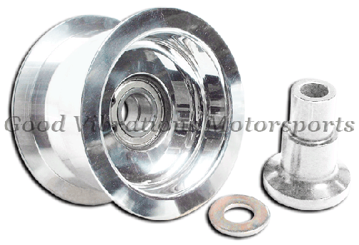 IDLER PULLEY LARGE ALUM 3.10 x 4.50in w/ STANDOFF. POLISHED (75mm Wide Belts)