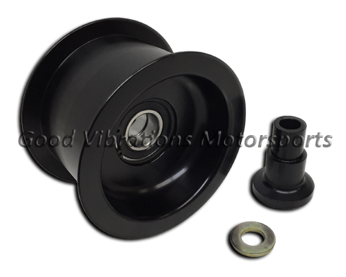 IDLER PULLEY SMALL ALUM 3.35 x 3.25in w/ STANDOFF. BLACK (84mm Wide Belts)