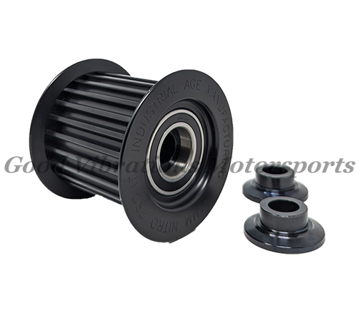 11MM IDLER PULLEY SMALL ALUM 3.35 x 3.25in w/ OUTBOARD SUPPORT Steel STANDOFFS. BLACK