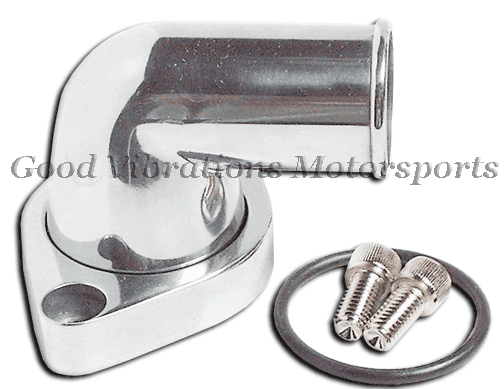 THERMOSTAT HOUSING POLISHED ALUM SWIVEL-STYLE  CHEVY (Also Fits Blower Manifolds)