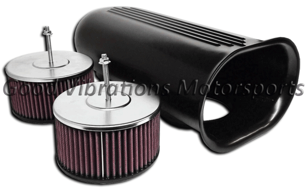 DUAL 4150 CARB SCOOP w/ FILTERS & MOUNTING. POLISHED & BLACK ANODIZED *