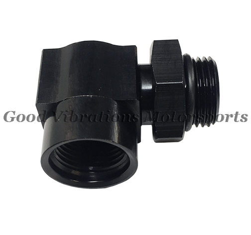AN6 BULKHEAD MALE-FEM 90 DEG. BILLET ALUMINUM. ANODIZED BLACK