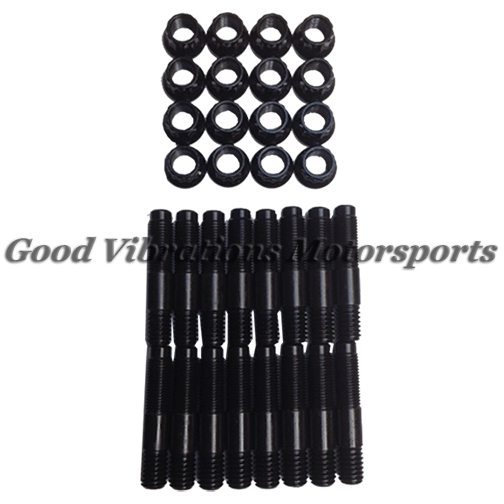 HEADER STUD & 12pt NUT KIT. 8740 CHROMOLY 16ea BBC 1.70in OVERALL w/ .250 SHANK