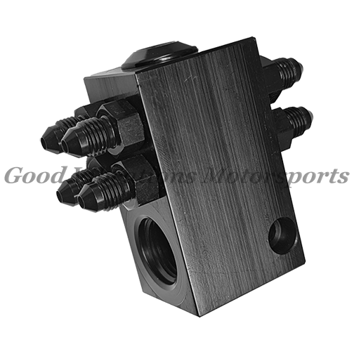 PORT DIST BLOCK w/ BLACK AN3 ORB FITTINGS. 8 NOZZLE