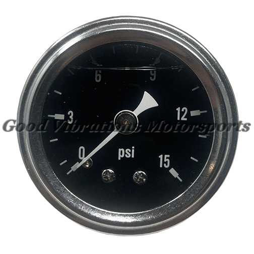 PRESSURE GAUGE 1.50in LIQUID FILLED (0-15 psi). Black