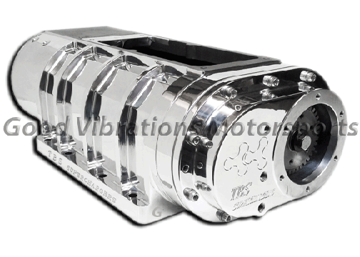 14.71 BILLET POLISHED RACE BLOWER HA w/ BILLET ROTORS & 18pt STRIPS. 10.5in OPENING 13.25in BP REAR NOZZLES. HI-HELIX FRONT DISCHARGE RETRO (.100 ROTOR)