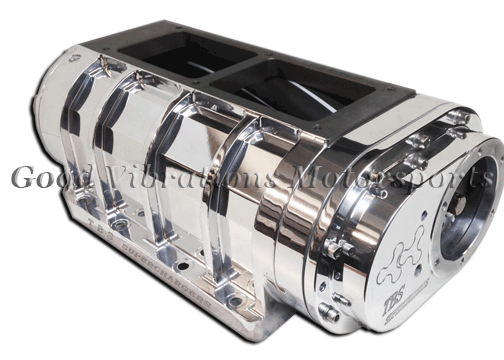 8.71 BILLET POLISHED BLOWER w/ HA BILLET ROTORS & 18pt STRIPS. REAR NOZZLES. 120 DEG HI-HELIX. (.300 ROTOR) - GAS/ E85