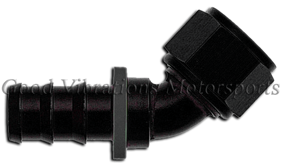 PUSH-ON HOSE END 45 DEG AN4 BLACK