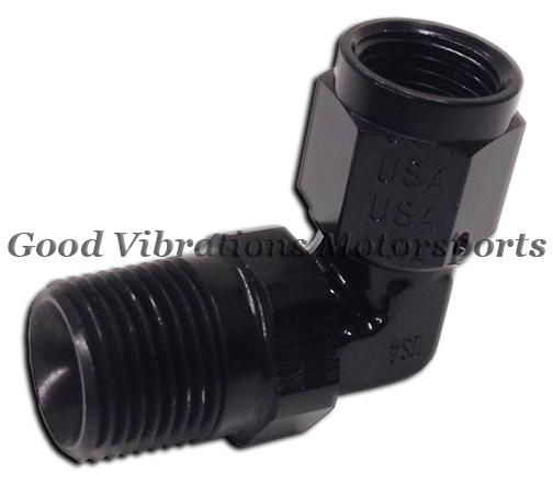 SWIVEL PIPE ADAP 90 DEG AN6 FEM TO 1/4 MALE BLACK