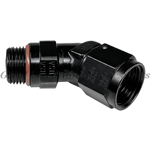 AN8 FEMALE SWIVEL 45 DEG FORGED AN8 ORB - BLACK