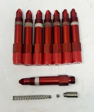 Waterman Ball Check Port Nozzle Body - Alum (2.625in Long).500in Tip (1 - 2psi). Can be used as Idle Dribblers - Anodized RedSet of 8